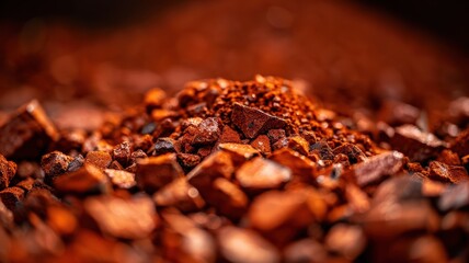 Bauxite ore close-up, mining industry, raw texture, natural light,