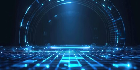 Poster - abstract digital interface with glowing blue lines and circles