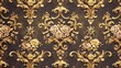 © Stock Spectrum - Golden Baroque Floral Design Wallpaper - 3D Ornate Pattern with Gold Leaves and Flowers on Dark Background