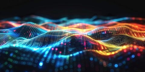 Poster - abstract digital landscape of glowing particles