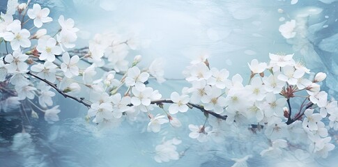 Canvas Print - may background with white flowers on a blue background