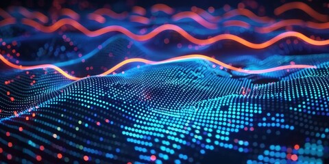 Poster - abstract digital landscape with glowing lines