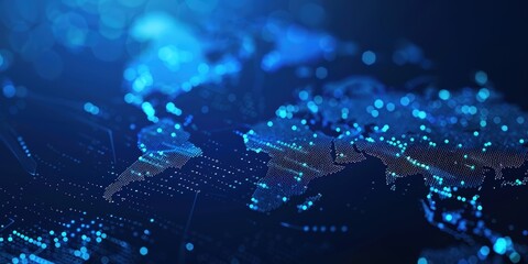 Poster - digital world map with glowing lights