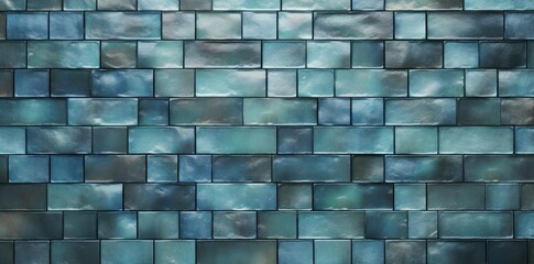 Wall Mural - tile background with blue and green square tiles on a brick wall