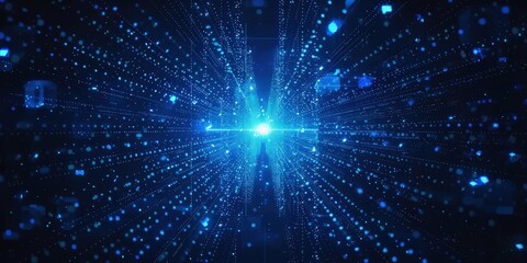 Fototapete - Abstract Blue Digital Background with Glowing Particles