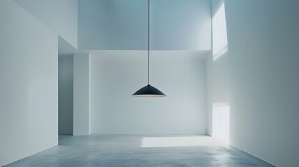 Wall Mural - Minimalist pendant light fixture suspended in a white room, creating a chic ambiance.