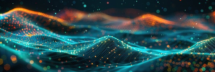 Poster - abstract blue and orange digital landscape