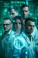 Wall Mural - A group of doctors are standing in front of a computer screen