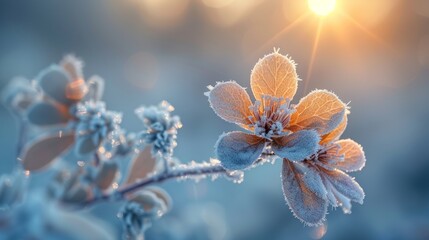 Close-up of a flower covered in frost with a blurred background.