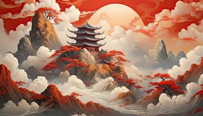 red cloud and white cloud chinese background or chinese wallpaper