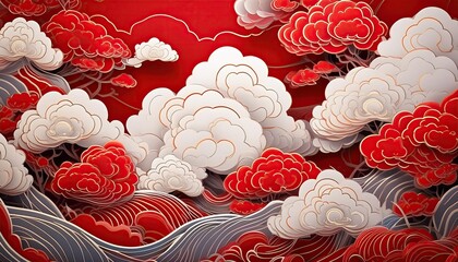 Wall Mural - card design red cloud and white cloud chinese background or chinese wallpaper