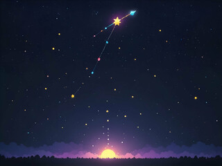 Wall Mural - abstract childish Pixel art Star and meteor in night background