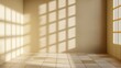 © best stock - Abstract beige studio background for product presentation. Empty room with shadows of window. Display product with blurred backdrop. potted plant