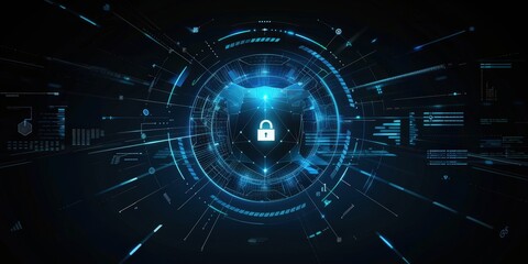Poster - cyber security shield with a locked padlock