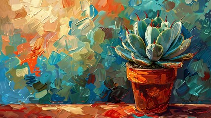 Canvas Print - Abstract Painting of a Succulent.