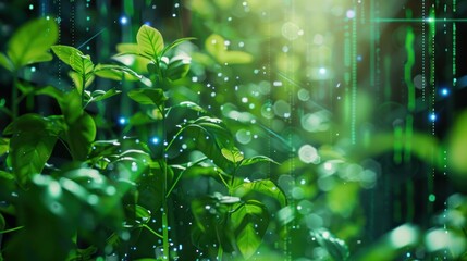 Poster - Green Foliage With Bokeh Lights in a Forest