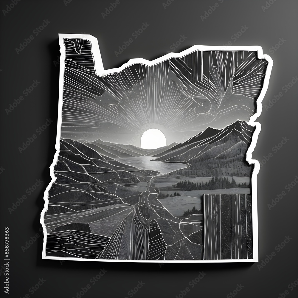 Oregon state outline, illustration of the map of Oregon - American state