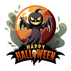 Wall Mural - Happy Halloween typography with a ghostly shadow for t-shirt, banner, and poster design