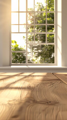 Wall Mural - Blurred background of empty wooden table in the kitchen