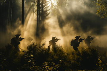 Wall Mural - Army exercises in the bolted forest