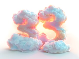Wall Mural - Pastel Soft 3D Rendered Clouds with Glowing Sunset on White Background
