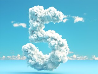 Wall Mural - Radiant Clouds Forming the Number 5 in a Clear Blue Sky on White Background