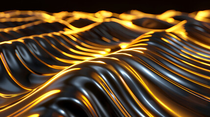 Poster - fiber optic strings with glowing ends. suitable for internet, network, technology and communication themes, 3D illustration, mettalic background
