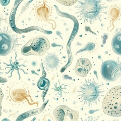 Wall Mural - A colorful and detailed drawing of various sea creatures, including jellyfish, sea anemones, and sea slugs. Concept of wonder and fascination with the diversity of marine life