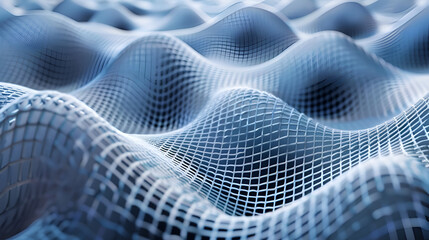 Poster - Large digital data background,  Abstract wave with moving dots, 3d, Futuristic polygonal mess,  Abstract technology background, Big data visualization