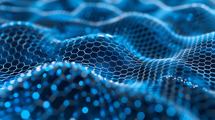 Poster - Large digital data background,  Abstract wave with moving dots, 3d, Futuristic polygonal mess,  Abstract technology background, Big data visualization