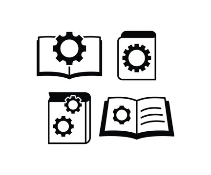 setting book instruction with gear cogwheel icons symbol vector design black white color simple illustration set