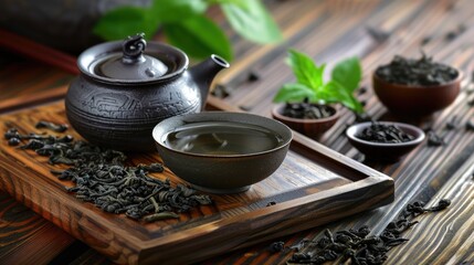 Canvas Print - Chinese tea placed on the wooden surface