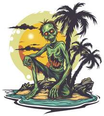 Wall Mural - Illustration of zombies on the beach Clothes design