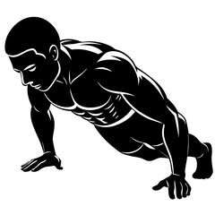 Poster - Bodybuilder performing a push-up on the ground vector silhouette