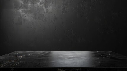 Dark background wall with empty table for product montage, ideal for advertising and marketing use