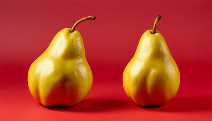 Wall Mural - two pears in a red color background