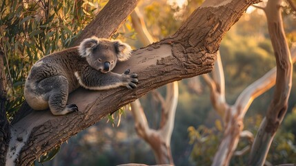 Wall Mural - Koala on eucalyptus tree outdoor. 