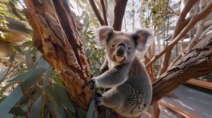 Wall Mural - Koala on eucalyptus tree outdoor. 