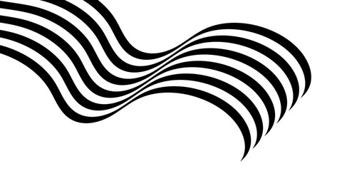 Wall Mural - black on white abstract perspective line wave with 3d dimensional effect isolated on white backgroun