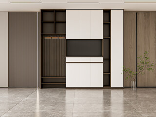 Wall Mural - 3d rendering of empty space with open shelf cabinets home furniture decoration