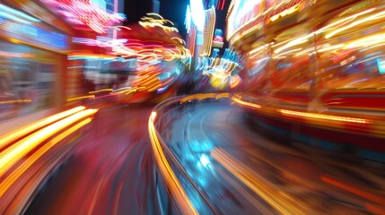 Canvas Print - Defocused rides leave only streaks of color blending together in a chaotic blur.