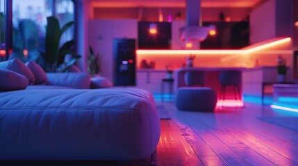 Wall Mural - Modern Living Room with Neon Lighting