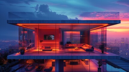 Wall Mural - Luxury Penthouse with Cityscape View at Sunset