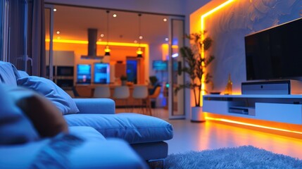 Wall Mural - Modern Living Room with Ambient LED Lighting