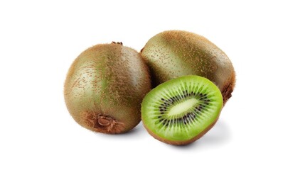 Wall Mural - Fresh Kiwi Fruit on White Background