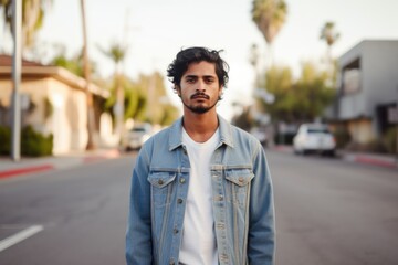 Canvas Print - Portrait of a young Indian man on a California suburb street