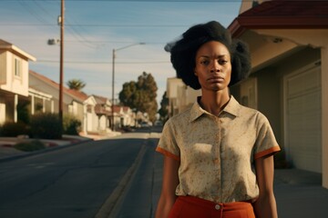 Sticker - Portrait of a black woman on suburb street