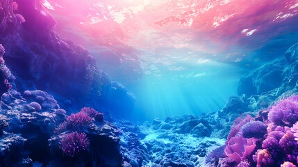 Underwater scene with bubbles, Underwater background deep blue sea and beautiful underwater