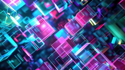Leinwandbilder - A colorful image of blocks with a neon blue background. The blocks are in various shades of pink and purple. The image has a futuristic and vibrant feel to it
