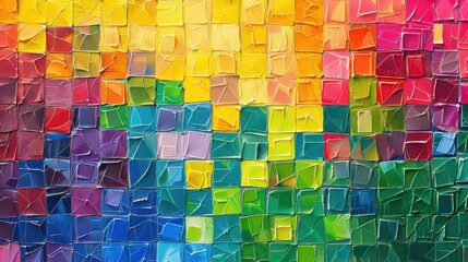 Poster - A colorful painting made of different colored squares. The painting has a sense of movement and energy, and it seems to be a representation of the beauty
